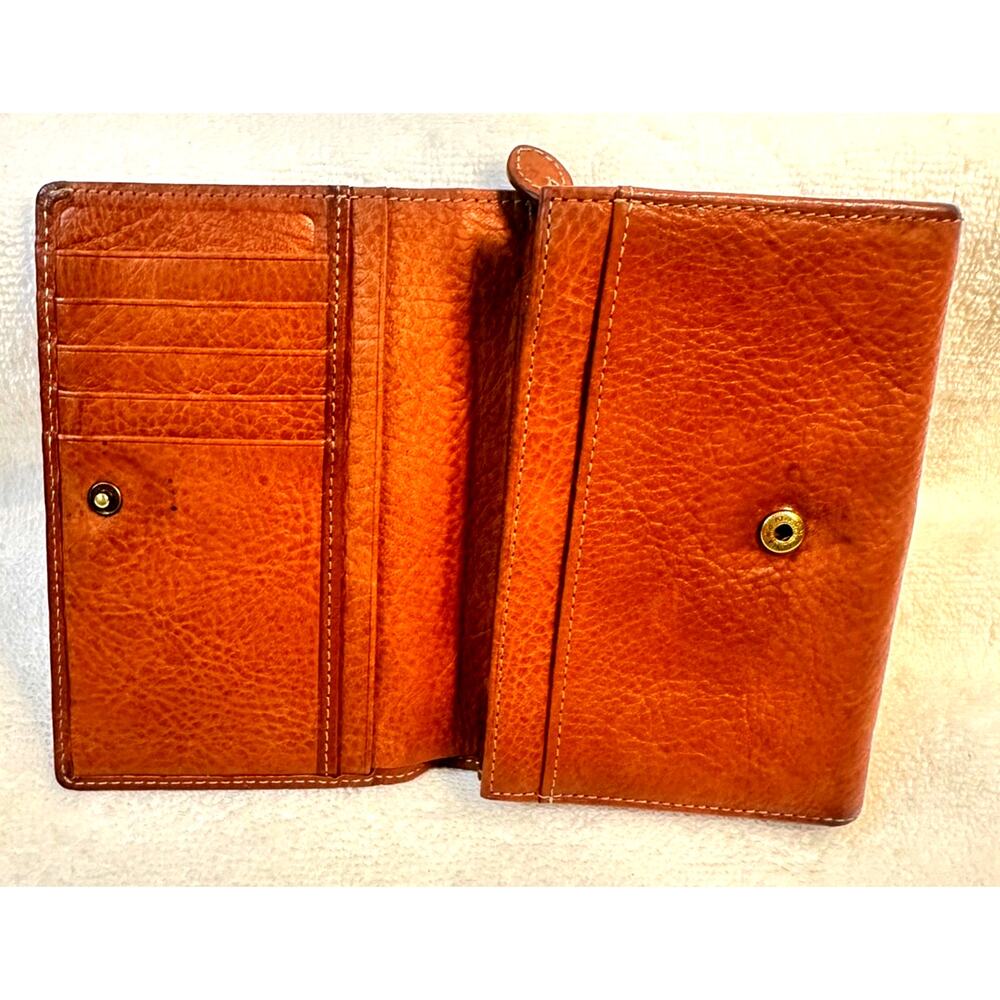 Mulberry Brown Cognac Leather Bifold Accordion Wallet Brass Plaque - Picture 3 of 12